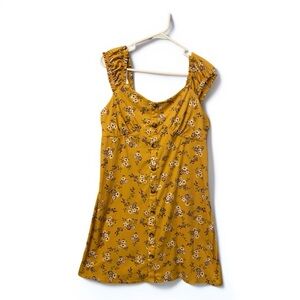 Cottage core mustard yellow mini dress
